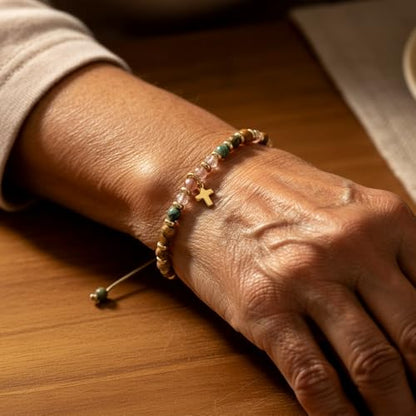Christian Easter Gifts for Women,Cross Natural Stone Beaded Bracelet,Inspirational Religious Jewelry Gift - color: Joshua
