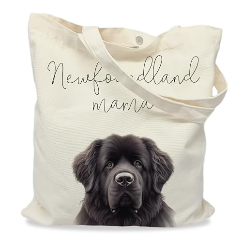 Dog Mom Canvas Tote Bag for Women, Reusable Cotton Shoulder Bag, Dog Lover Gift, Mother’s Day Pet Mom Shopping Tote - color: Newfoundland