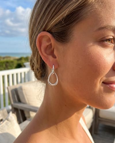 MUMREUES 14K Gold Earrings for Women Trendy Double Hoop Dangle Earrings - color: Sage & Silver