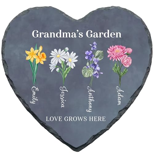 !RAKRISA Personalized Garden Stone, Mothers Day Gifts for Grandma with Grandkids Birth Flower, Unique Christmas and Birthday Gifts for Grandma (S-201) - color: S-201