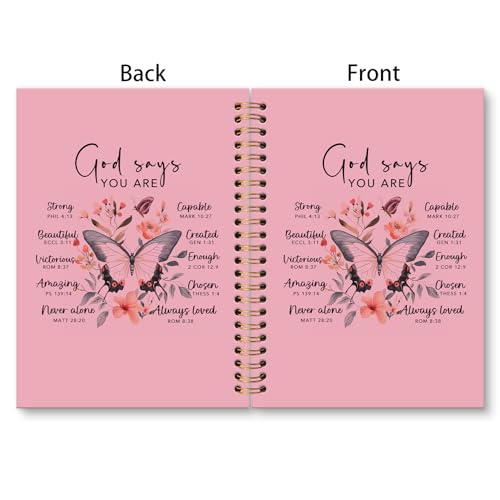 huester Inspirational Christian Butterfly Notebook Journal, God Says You Are Bible Scripture Pink Journal Notebooks for Note Taking, Bible Journaling Hardcover Paper Spiral Notebook, 5.5x8.3 Inch - color: pink