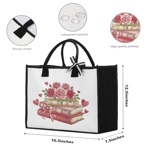 Book Tote Bag Christmas Librarian Bookish Gifts for Women Readers Book Lover - color: Rose Book