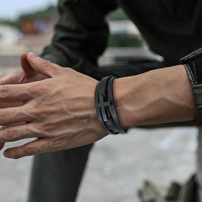 Leather Cross Bracelet Braided Faith Bangle for Men, 8.3 &9.1 Inch - color: 04.Black cross, size: 8.3in(Fits most wrists)