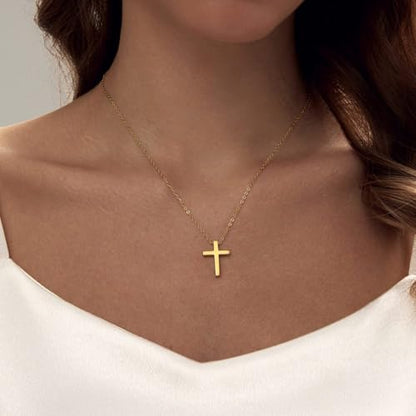 LULII Cross Necklace for Women Dainty 14K Gold Silver Plated Small Cross Pendant Choker Simple Cute Cross Gold Necklace for Women Trendy Faith Jewelry Gift - color: Classic Cross-Gold