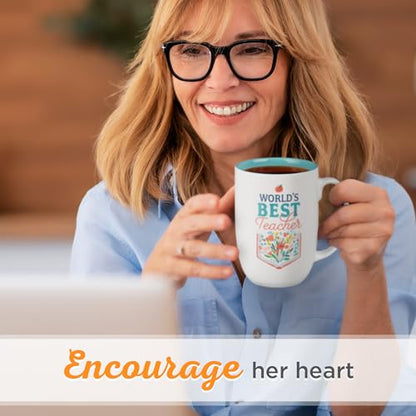 Christian Art Gifts Floral Ceramic Coffee Mug: World's Best Teacher, 15 oz. - color: Multicolor/Best Teacher