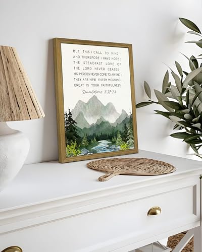 Christian Bible Verse Wall Art 16x24 Inch Framed Canvas Print, Lamentations 3:21-23 Scripture Quote Landscape Wall Decor Painting, Rustic Inspirational Religious Home Decor for Living Room Bedroom Office - color: Jesus K, size: 16"L x 24"W