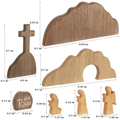 Glintoper Empty Tomb Easter Scene and Cross Decoration, 7pcs Wooden Easter Resurrection Scene Cross Jesus Tomb Tray Set, Tabletop Christian Gifts Jesus Nativity Scene Decor for Religious Home Office - size: 7 PCS