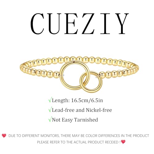 Gold Bracelets for Women 14K Gold Plated Bead Bracelet Hypoallergenic Stretch Bracelets for Women Elastic Bracelet Trendy Teen Gift Dainty Jewelry for Women - style: Two Circle