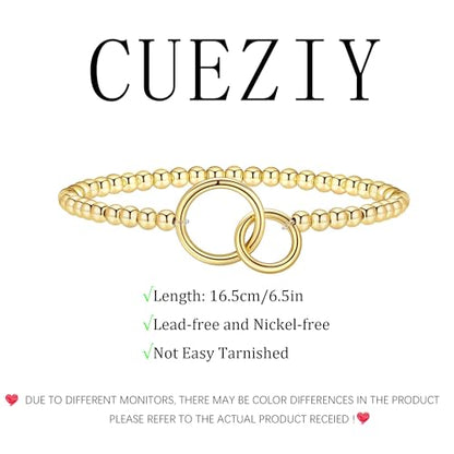 Gold Bracelets for Women 14K Gold Plated Bead Bracelet Hypoallergenic Stretch Bracelets for Women Elastic Bracelet Trendy Teen Gift Dainty Jewelry for Women - style: Two Circle