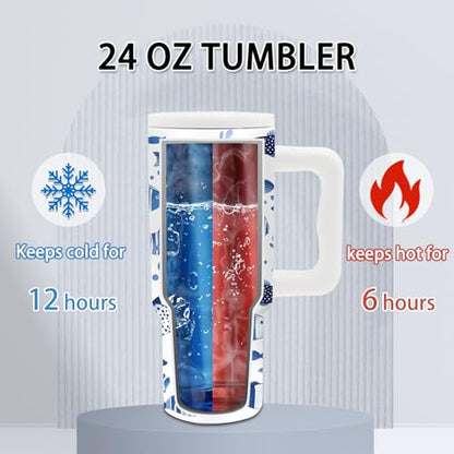 Fish Tumbler with Handle and Straw 24oz, Gifts for Ocean Lovers, Insulated - color: Fish