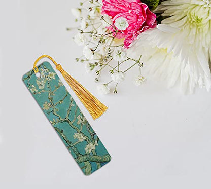 WIRESTER Set of 2 Metal Bookmarks with Light Gold Tassel for Students, Reader, Teachers, Book Lovers - Almond Blossom Van Gogh, Irises Vincent Van Gogh - color: Almond Blossom Van Gogh, Irises Vincent Van Gogh