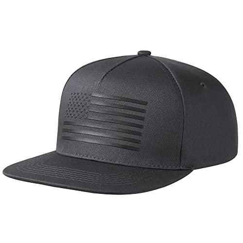 UALON Baseball Cap, Snapback Trucker Hat for Men & Women with American Flag and Adjustable, Breathable Mesh, Flat Bill Hats - color: Dark Gray