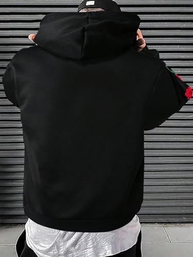 Floerns Men's Long Sleeve Hooded Casual Y2K Graphic Hoodies Sweatshirt - color: Black Rose Floral, size: XX-Large