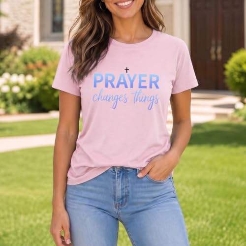 BeWithYou Christian Shirts for Women Religious Faith Jesus God Tshirts Inspirational Bible Verse Cross Graphic Tee Casual Top - color: Pink, size: Small