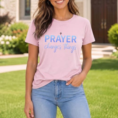BeWithYou Christian Shirts for Women Religious Faith Jesus God Tshirts Inspirational Bible Verse Cross Graphic Tee Casual Top - color: Pink, size: Small