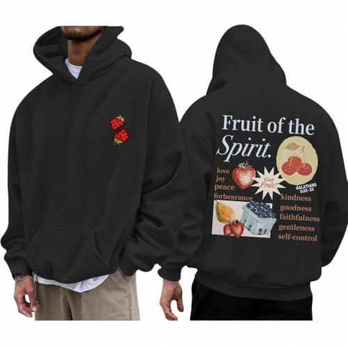 Christian Hoodies for Men Fruit of The Spirit Hoodie Jesus Religious Faith Bible Verse Sweatshirt Graphic Pullover - color: Black, size: XX-Large