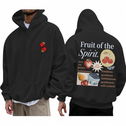 Christian Hoodies for Men Fruit of The Spirit Hoodie Jesus Religious Faith Bible Verse Sweatshirt Graphic Pullover - color: Black, size: XX-Large