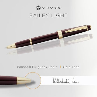 Cross Bailey Light Rollerball Pen, Polished Burgundy & Gold Tone, Black Ink - color: Polished Burgundy