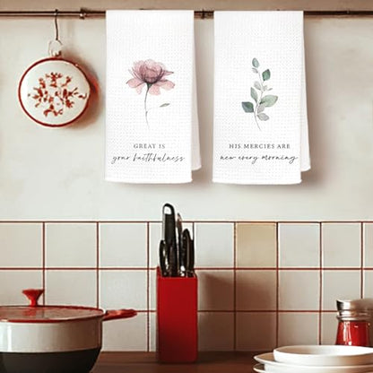 Christian Kitchen Towels Set of 2, Bible Verse Floral Dish Towels