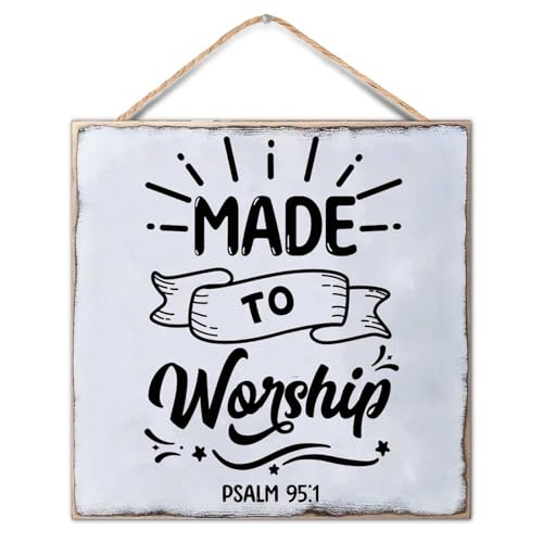 Made to Worship Custom Quote Wood Sign Bible Verse Rustic Wood Signs 12x12 Inch Christian Religious Gifts Porch Wall Hanging Signs Rustic Country Home Decor Farmhouse Entryway - color: Wooden Color-style-2