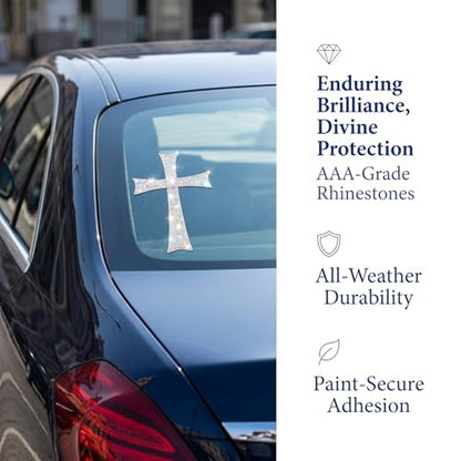 6PCS Rhinestone Cross Car Decals, Sparkly Waterproof Religious Christian Faith Sticker with Self-Adhesive, Crystal Bling Decoration for Car Window Bumper Laptop Motorcycle Helmet
