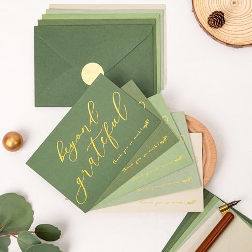 Crisky 4x6 Sage Green Beyond Grateful Thank You Cards With Envelopes & Stickers Simple, Chic, Elegant Greeting Cards Perfect for: Wedding/Business/Birthday/Graduation. 50 Pack - style: SageGreen