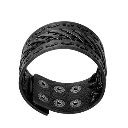 Jeilwiy Punk Rock Gothic Black Rivet Leather Spiked Necklace Collar Neckband Leather Choker Necklace for Women Mom Gifts Adjustable - color: braided bracelet