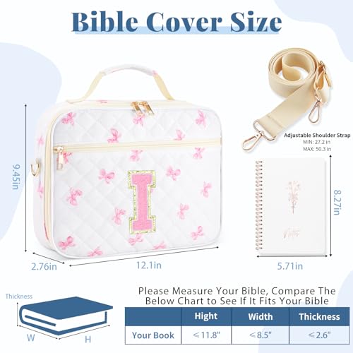 Personalized Initial Bible Cover Case for Women Bible Bag w/Study Supplies - color: Pink Bow, size: I
