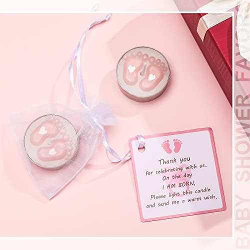 Treela 20 Sets Baby Shower Favor Pink Tea Light Candles Organza Bag Cards - color: Pink