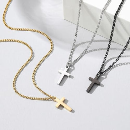 Small Cross Necklace for Boys Baptism Christmas Confirmation Valentines Easter Birthday Gifts to Teens Son Grandson Nephew - color: silver, style: Grandson