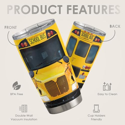 SANDJEST Bus Driver Tumbler - School Bus 20 oz Stainless Steel Double Wall Vacuum Tumblers Coffee Travel Mug - Thermal Cups Birthday, Christmas, Back To School Gifts for Men, Women, Friends, Besties - color: School Bus Driver