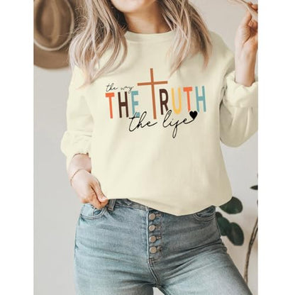 Tuislay Christian Sweatshirt Womens Jesus God Pullover Bible Verse Crewneck Sweatshirts Religious Cross Graphic Shirts - color: Apricot, size: XX-Large