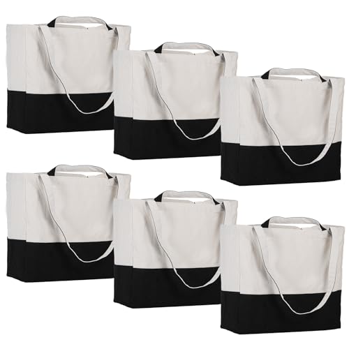 6 Pack Canvas Grocery Bags with Long Shoulder Strap and Short Handle（Black） - color: Black-6pack