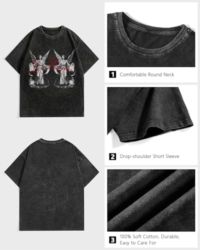BAPHITY Mens Streetwear Crew Neck Cotton Graphic T Shirt - color: Black Statue, size: X-Large