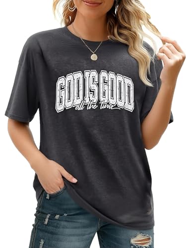 Christian Shirt for Women God is Good Shirts Womens Graphic Tshirts Jesus Shirt Bible Verse Inspirational Tee - color: Grey, size: Large