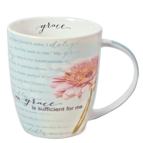 Christian Art Gifts Pink Chrysanthemum Floral Ceramic Coffee Mug 12 oz. - color: White & Pink Floral/Grace is Sufficient