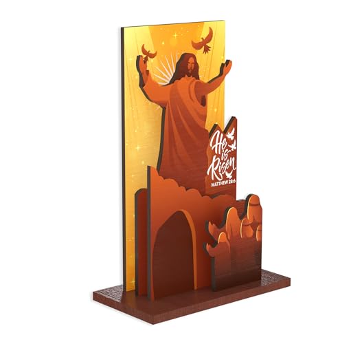 He Is Risen Wooden Easter Decor, Resurrection Scene Empty Tomb, Christian Table Decorations Indoor, Catholic Cross Jesus Religious Easter Gifts Decor For Church,Home, Office -A06 - color: Orange