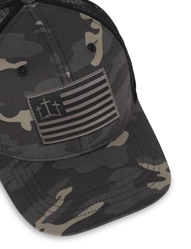 Christian Jesus Cross Hat - Faith Hats for Men Women - Religious Gifts for Thanksgiving Christmas - color: Faith Flag/Camo Grey