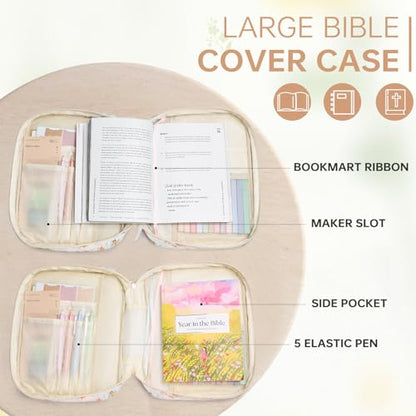 Bible Bag Cover Case for Women Study Supplies Kit Church Book Holder - color: Wildflower Meadow