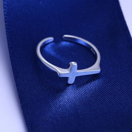 925 Sterling Silver Adjustable Cross Ring, Hypoallergenic Open Faith Band Size 6 Minimalist Stackable Jewelry Gift for Women