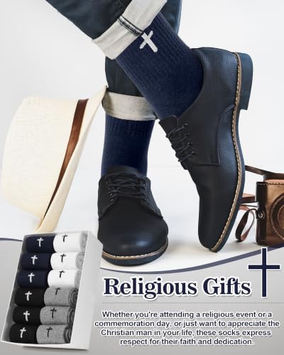 Shihanee 12 Pairs Cross Crew Socks for Men Christian Gifts - color: Black, White, Dark Grey, Navy Blue