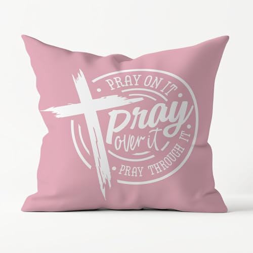 Pink Christian Pillow Covers - 18x18, Prayer Room Decor, Christian Gifts for Women, Serenity Prayer Gifts - color: Pink