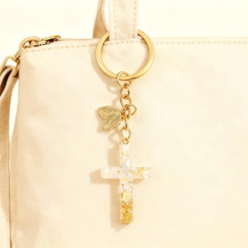 Angyape Cute Christian Cross Keychain for Women Purse Bag Charms Car Key Rings Accessories Flower Design Jesus Faith Gifts - color: K：black