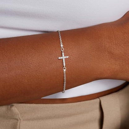 Moodear Cross Bracelet for Women, Dainty Sterling Silver/Gold Plated Gift - color: Sterling Silver CZ Cross Bracelet