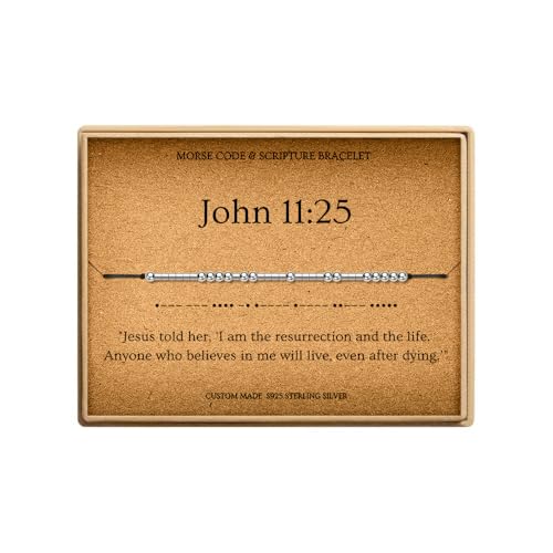 Loved Creations Morse Code Bracelets for Women, Christian Bible Verse Bracelets, Scripture S925 Sterling Silver Inspirational Faith Jewelry, Religious Gifts for Women - color: John 11:25