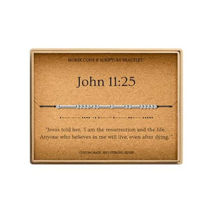 Loved Creations Morse Code Bracelets for Women, Christian Bible Verse Bracelets, Scripture S925 Sterling Silver Inspirational Faith Jewelry, Religious Gifts for Women - color: John 11:25