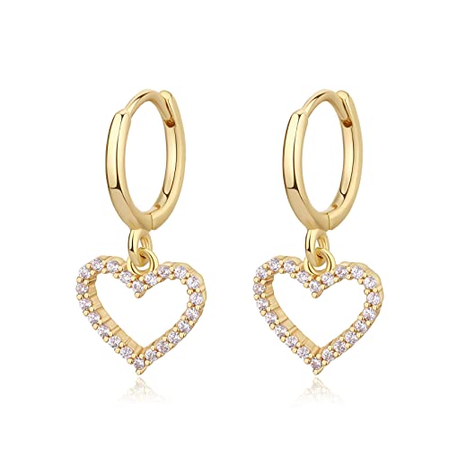 DAILY VIBES Cute Gold Mini Dangle Huggie Hoop Earrings for Women Trendy - color: Hollow Heart CZ