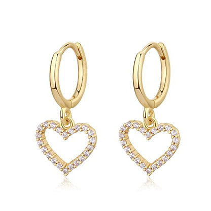 DAILY VIBES Cute Gold Mini Dangle Huggie Hoop Earrings for Women Trendy - color: Hollow Heart CZ