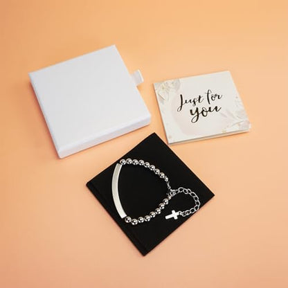 Inspirational Christian Bracelet for Women, Stainless Steel Beaded Cross Jewelry with Bible Verse, Religious Faith Gift for Mom, Daughter, Sister, Friend - color: BEAUTIFUL G,YOU WERE MADE TO DO GREAT THINGS-Silver Bead