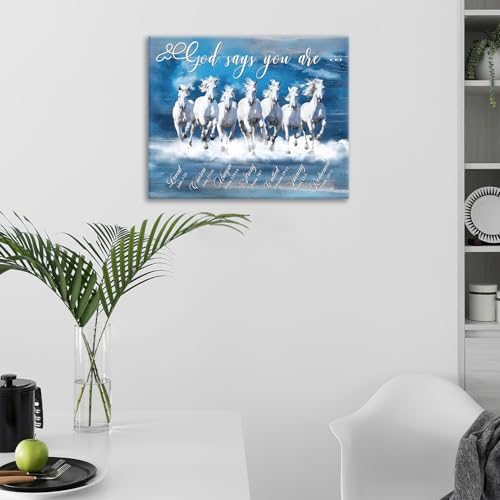 Horse Wall Art 7 Lucky Horses Pictures Wall Decor Christian Bible Verse Canvas Print Religious Scriptures Painting Home Decoration Unframed Artwork for Living Room Bedroom Kitchen Office 20"X24" - color: 7 Horses, size: 20"L x 24"W